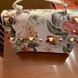 Floral Shoulder Bag with Gold Studs